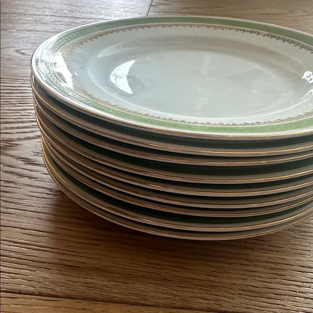 S & G Gump Co. Elegant Green and Gold Dessert Plate x 9